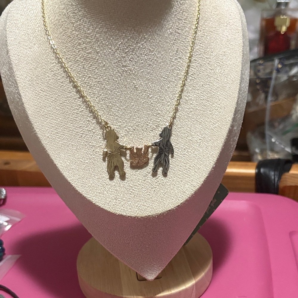 Gold and Silver Bear Pendant Necklace